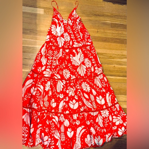 Anthropologie FARM Rio Women's Orange Neon Jungle Tiered Maxi Dress XS - As-is